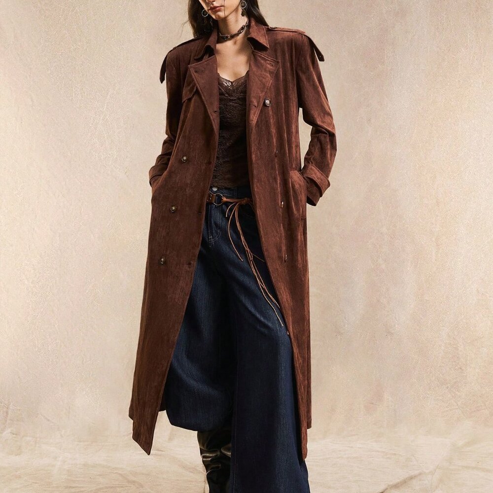 Coffee Brown Western Women's Cowgirl Woven Suede Windbreaker Jacket